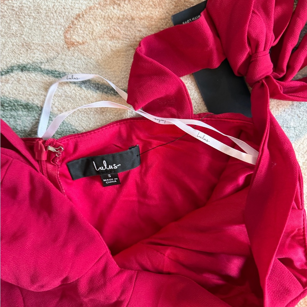 Lulu's Sophisticated Charisma Berry Red Tie-Strap A-Line Midi
Dress - Picture 5 of 5